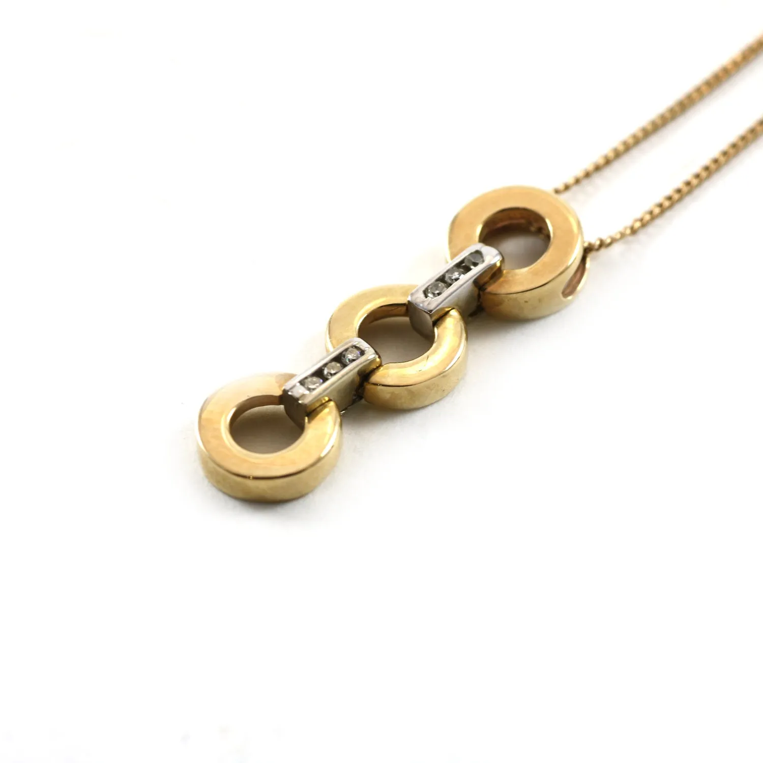 10k Gold Three Diamond Circles Earrings & Necklace Set