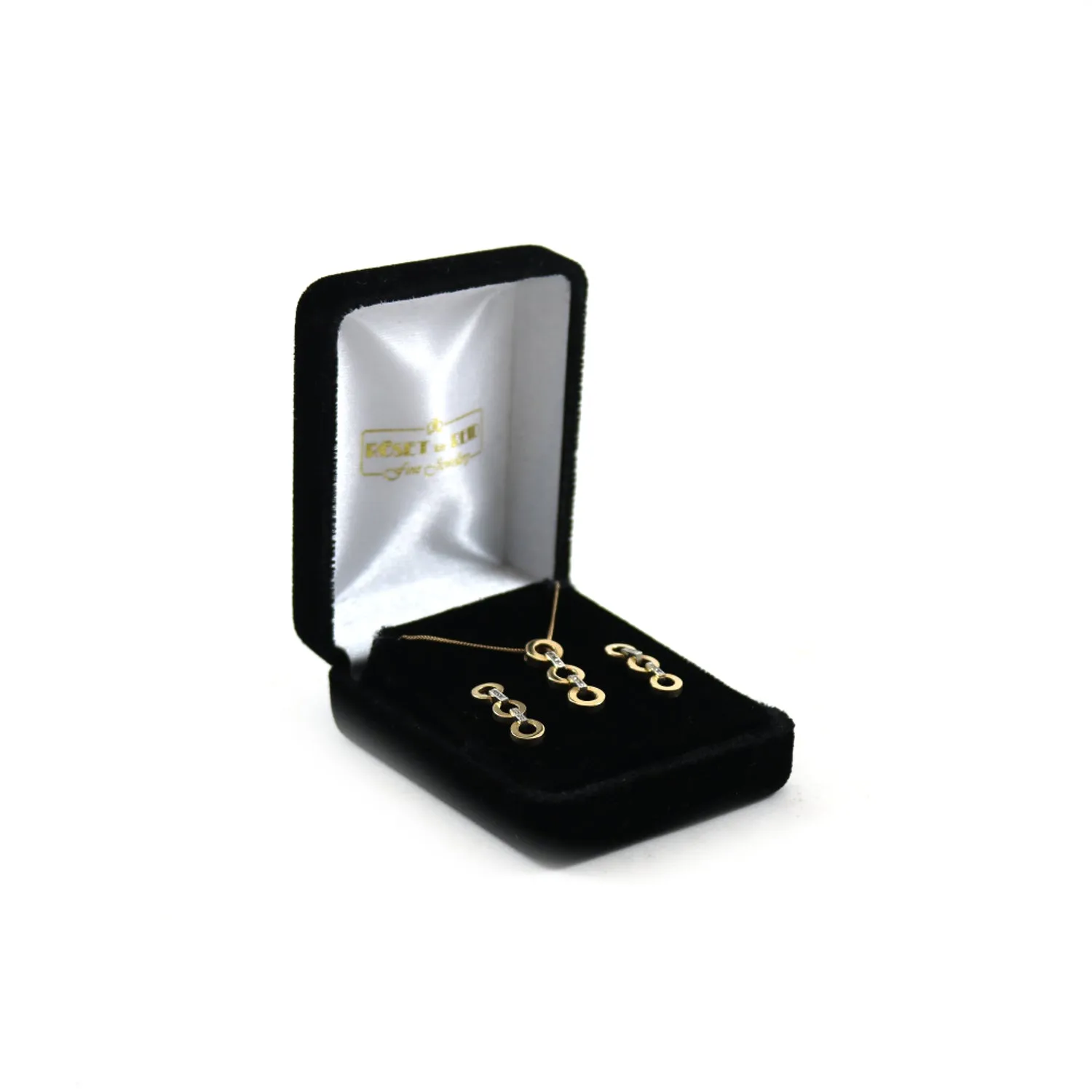 10k Gold Three Diamond Circles Earrings & Necklace Set
