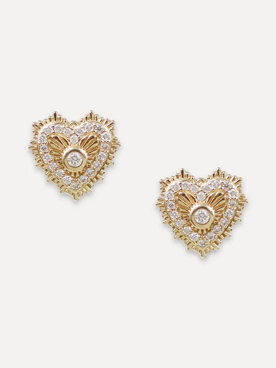 14K Diamond Heart Burst Studs