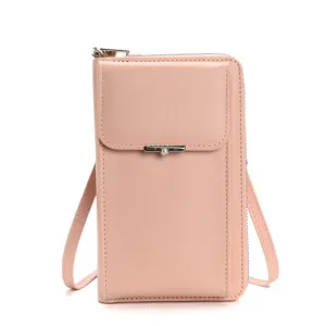 (18x11x5cm) Universal Cell Phone Leather Shoulder Bag Wallet Fashion Crossbody Bag - Pink (Style 1)