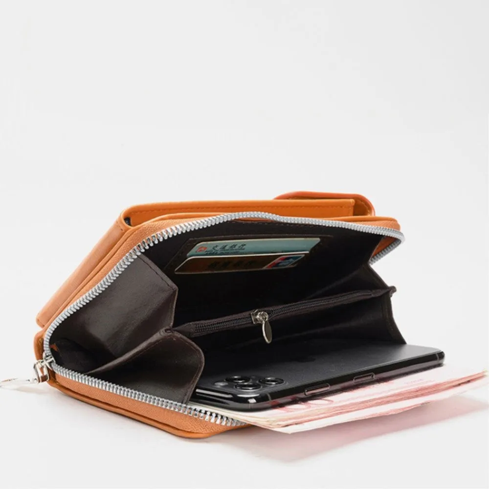 (18x11x5cm) Universal Cell Phone Leather Shoulder Bag Wallet Fashion Crossbody Bag - Pink (Style 1)