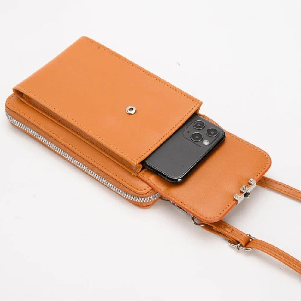 (18x11x5cm) Universal Cell Phone Leather Shoulder Bag Wallet Fashion Crossbody Bag - Pink (Style 1)