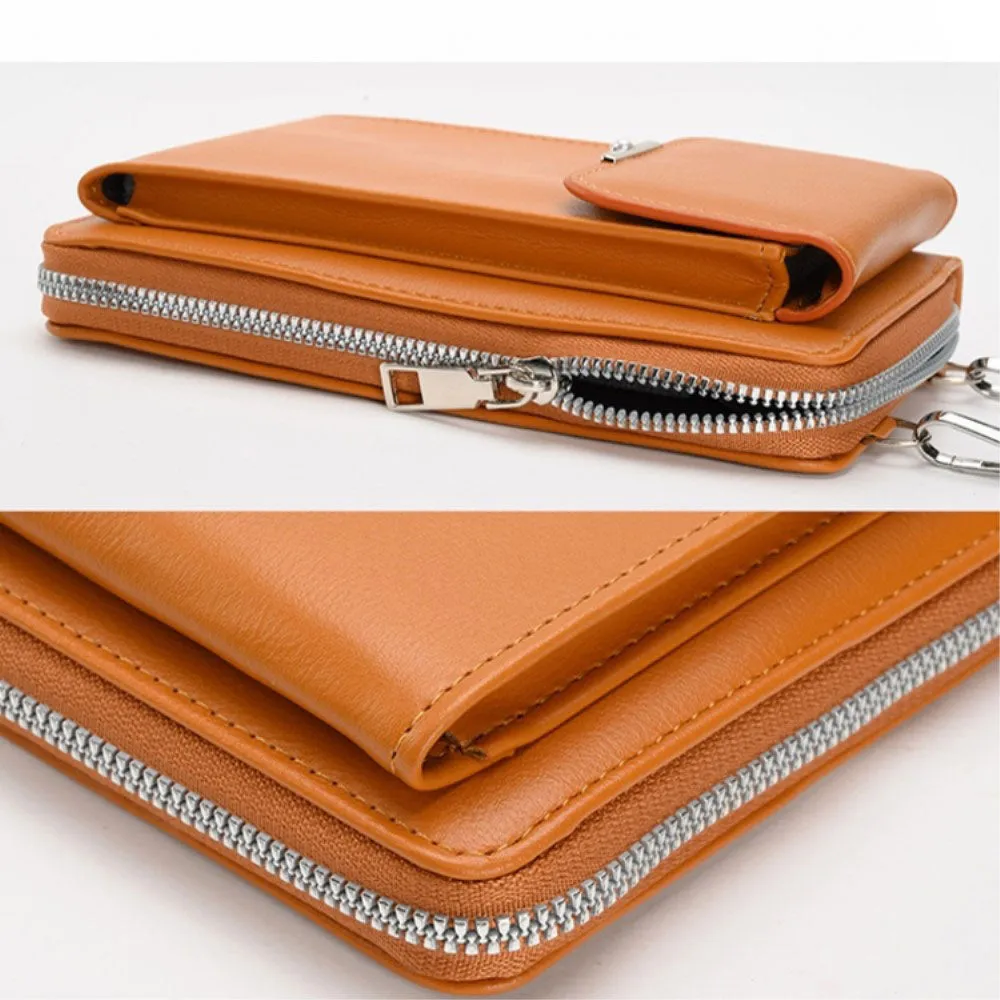 (18x11x5cm) Universal Cell Phone Leather Shoulder Bag Wallet Fashion Crossbody Bag - Pink (Style 1)