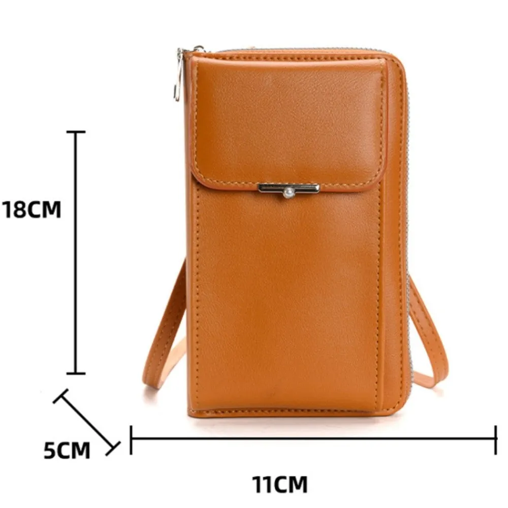(18x11x5cm) Universal Cell Phone Leather Shoulder Bag Wallet Fashion Crossbody Bag - Pink (Style 1)