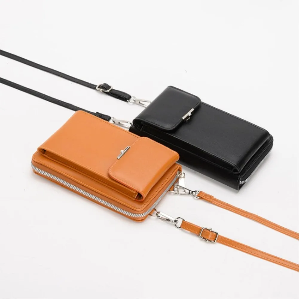 (18x11x5cm) Universal Cell Phone Leather Shoulder Bag Wallet Fashion Crossbody Bag - Pink (Style 1)