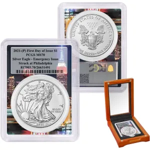 2021(P)  Emergency Issue American Silver Eagle - PCGS MS 70 FDOI - Empire State Building