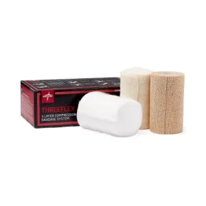 3 Layer Compression Bandage System ThreeFlex® Multiple Sizes Self-Adherent / Tape Closure Tan / White NonSterile Low Compression - Medline  Mfr# MSC4300
