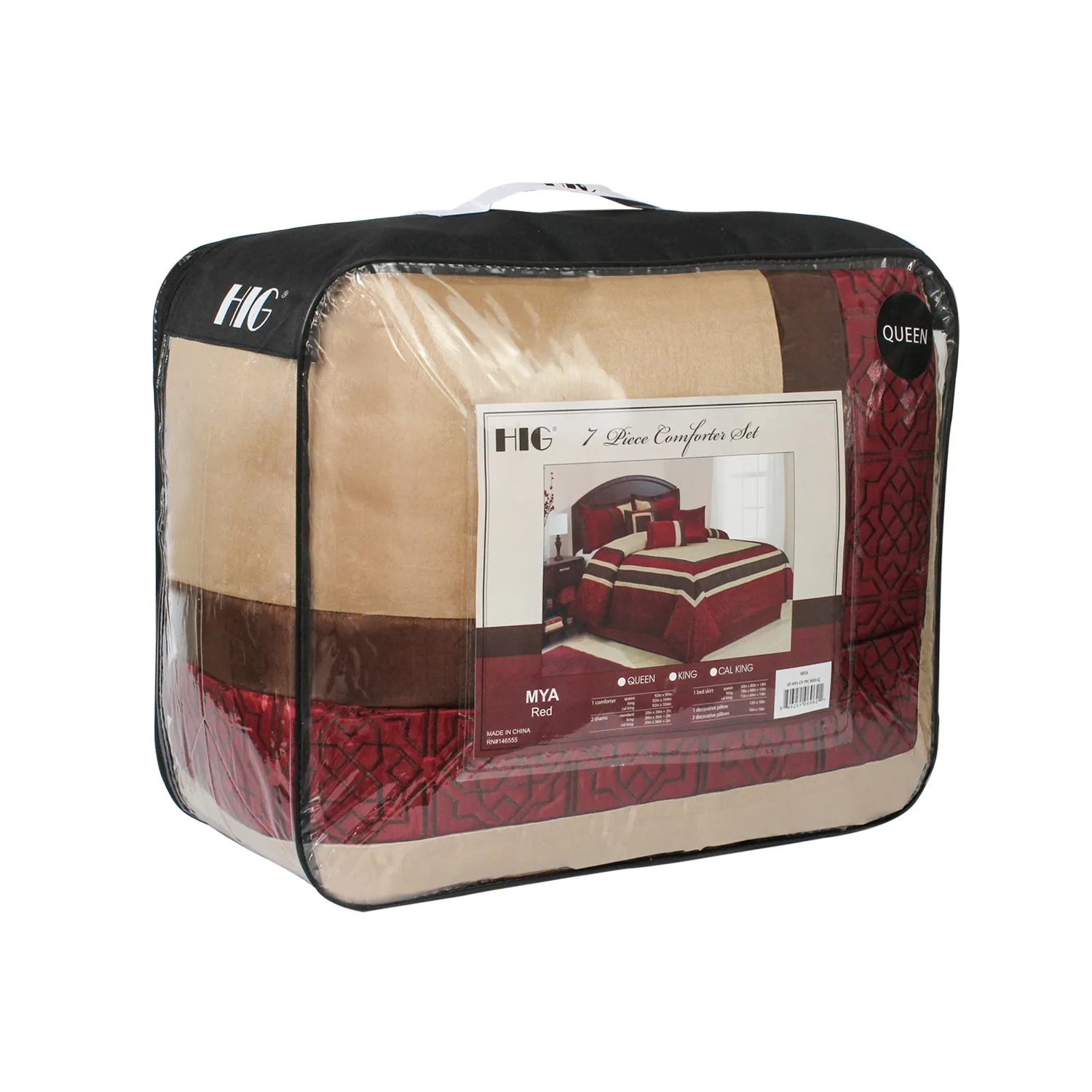 7 Piece Hypoallergenic Fade Resistant Patchwork Diamond Pintuck  Bed In A Bag Comforter Set-MYA