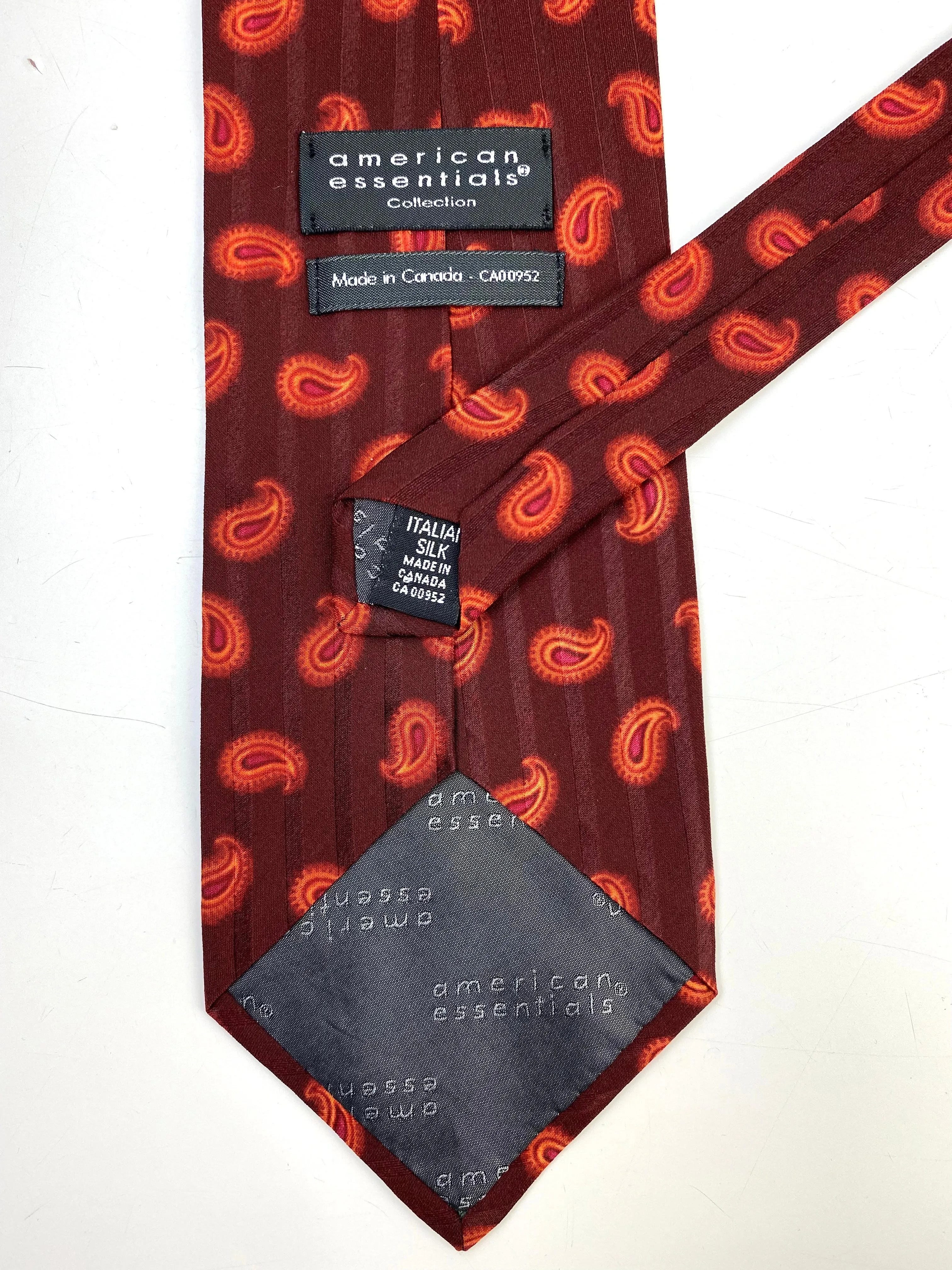90s Deadstock Silk Necktie, Men's Vintage Red/ Orange Paisley Boteh Pattern Tie, NOS