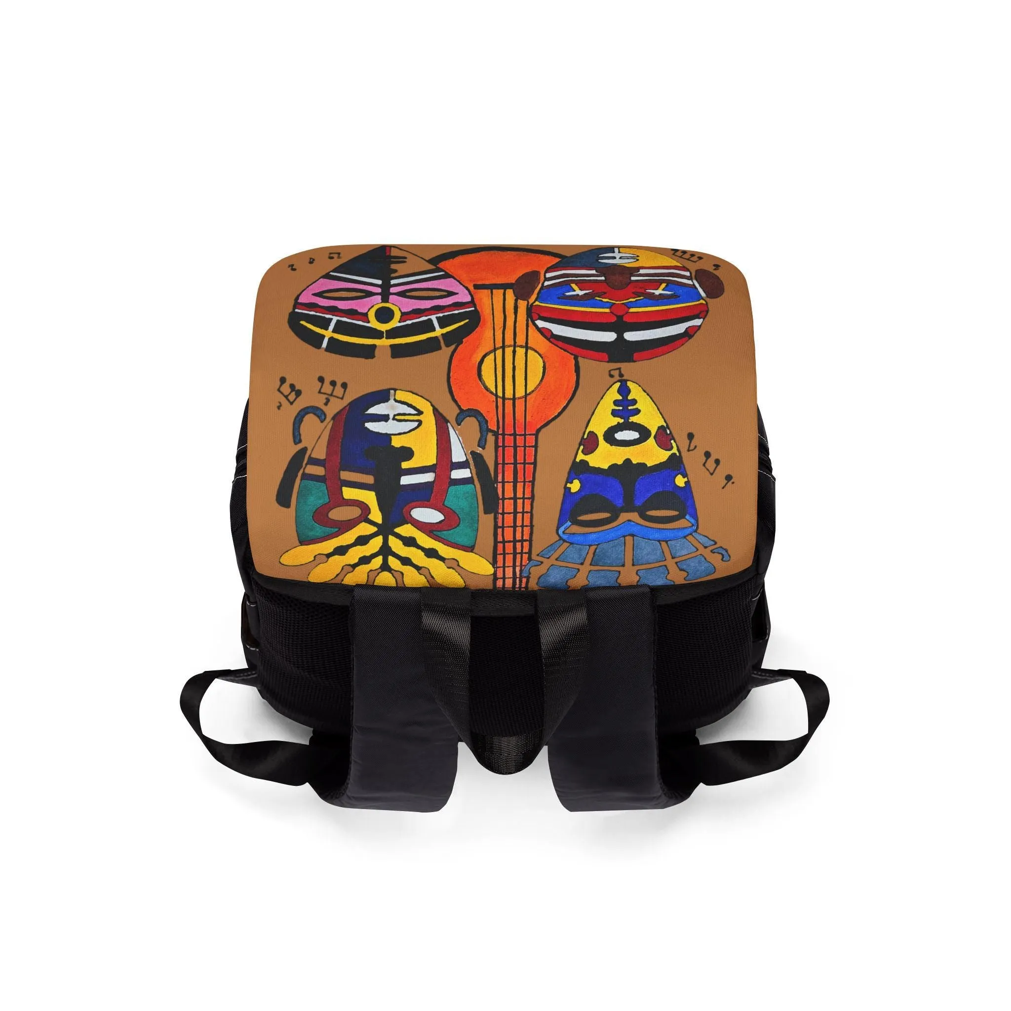 Afro Music Guitar Cartoon Backpack, Handcrafted Unisex Shoulder Bag, Music Lover Gift