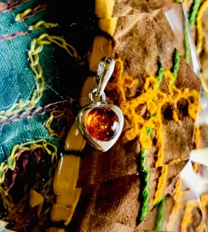 Antique Sterling Silver 925 Dainty Amber Stone Charm Pendant