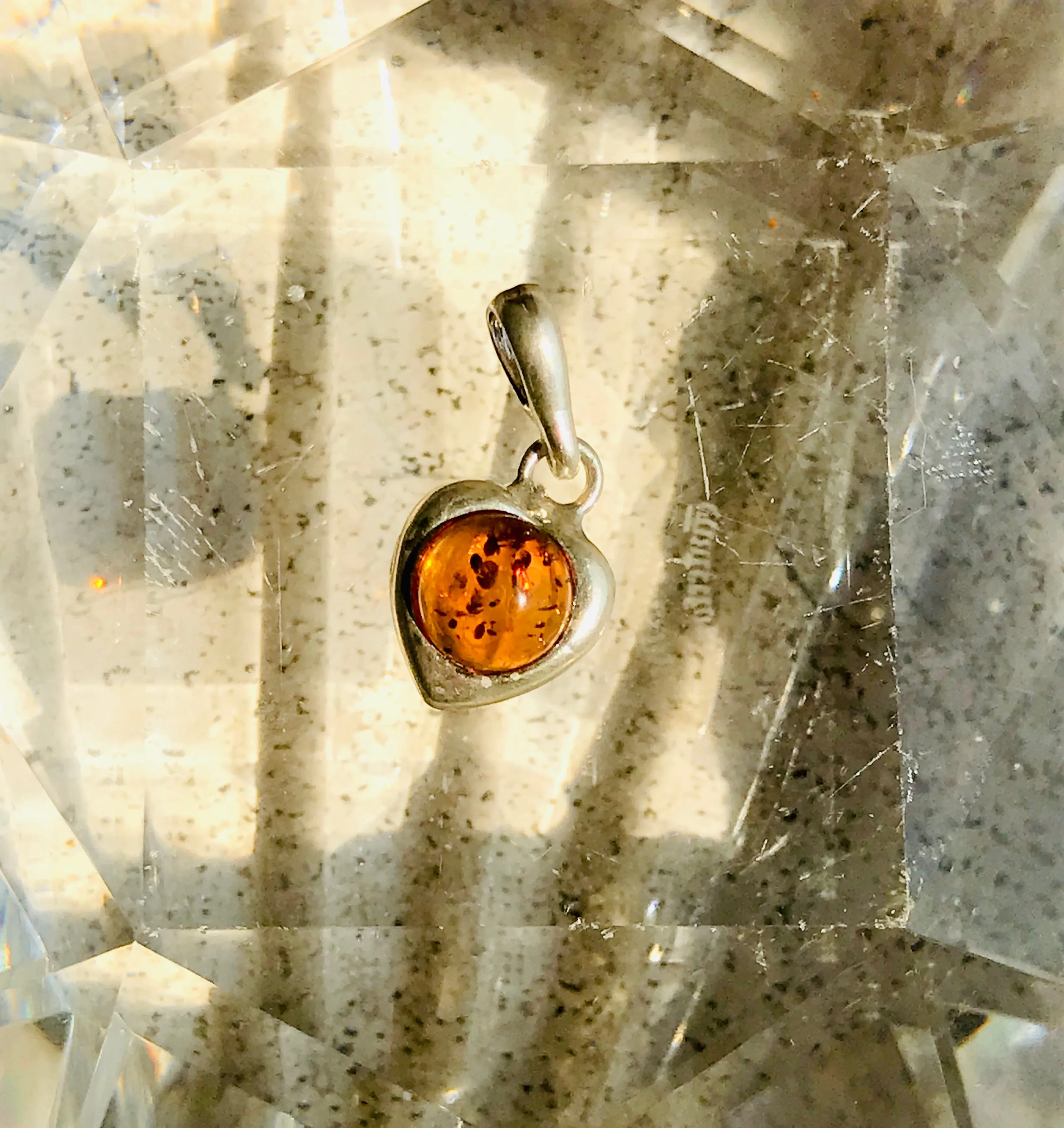 Antique Sterling Silver 925 Dainty Amber Stone Charm Pendant