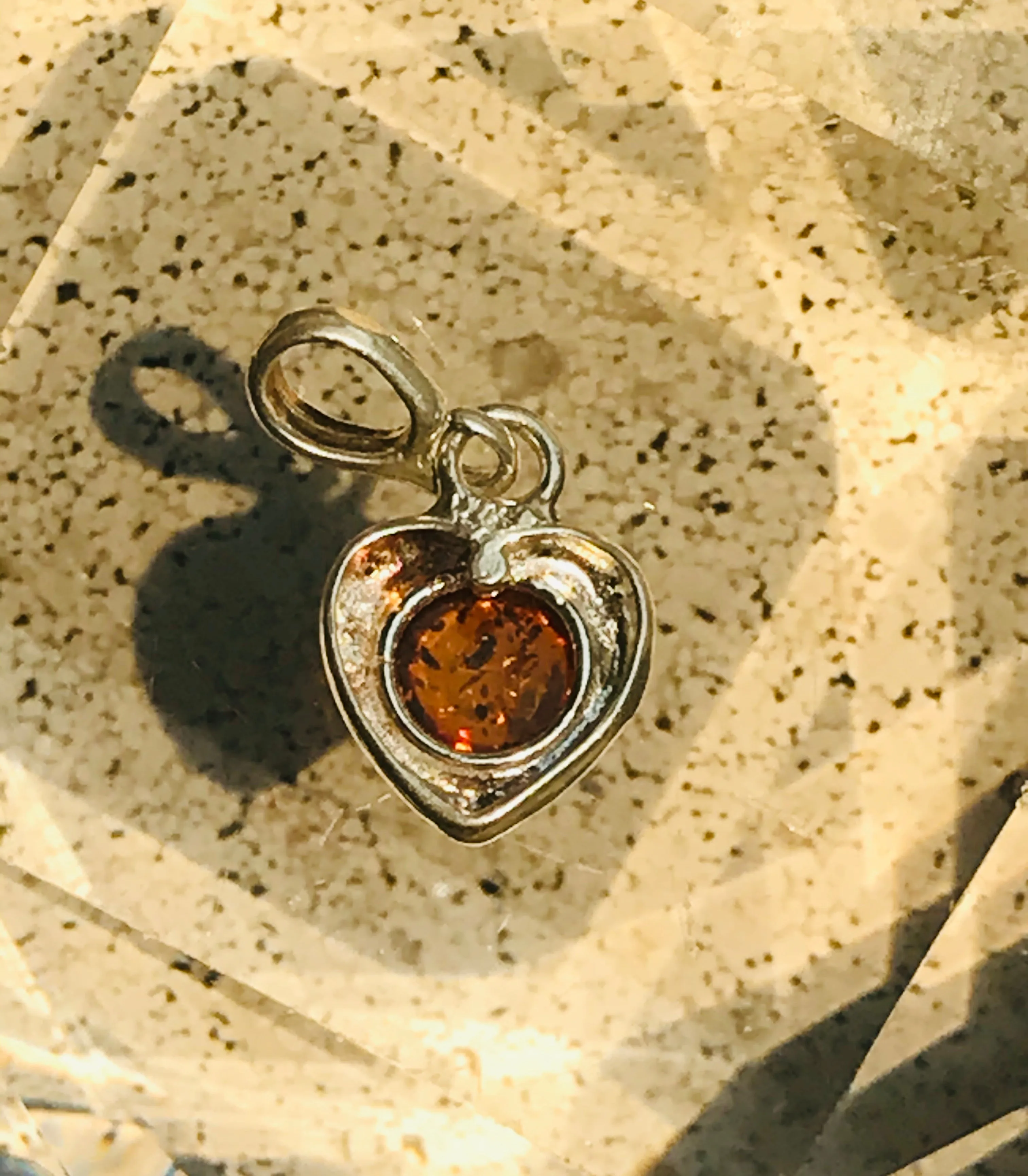 Antique Sterling Silver 925 Dainty Amber Stone Charm Pendant
