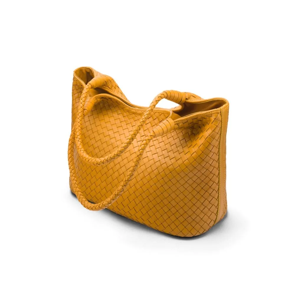 Anya Woven Leather Shoulder Bag - Yellow