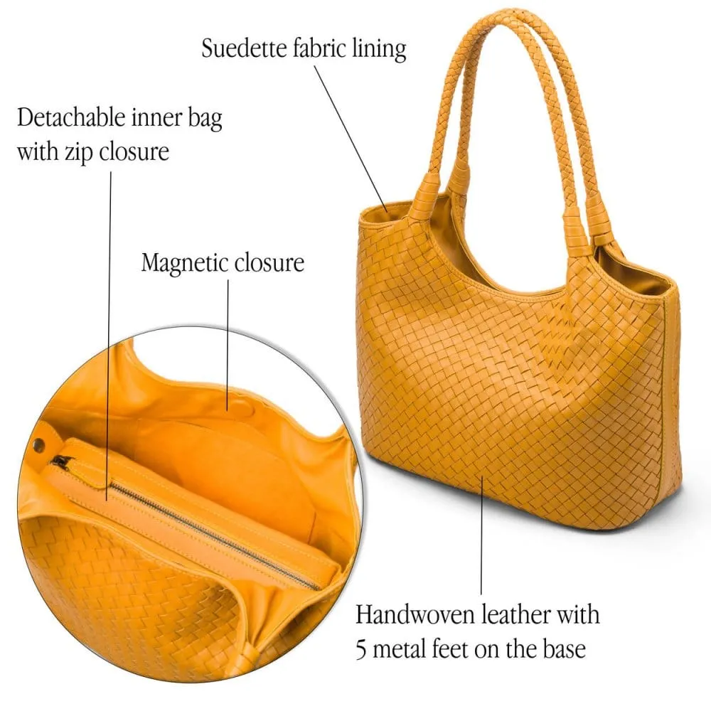 Anya Woven Leather Shoulder Bag - Yellow