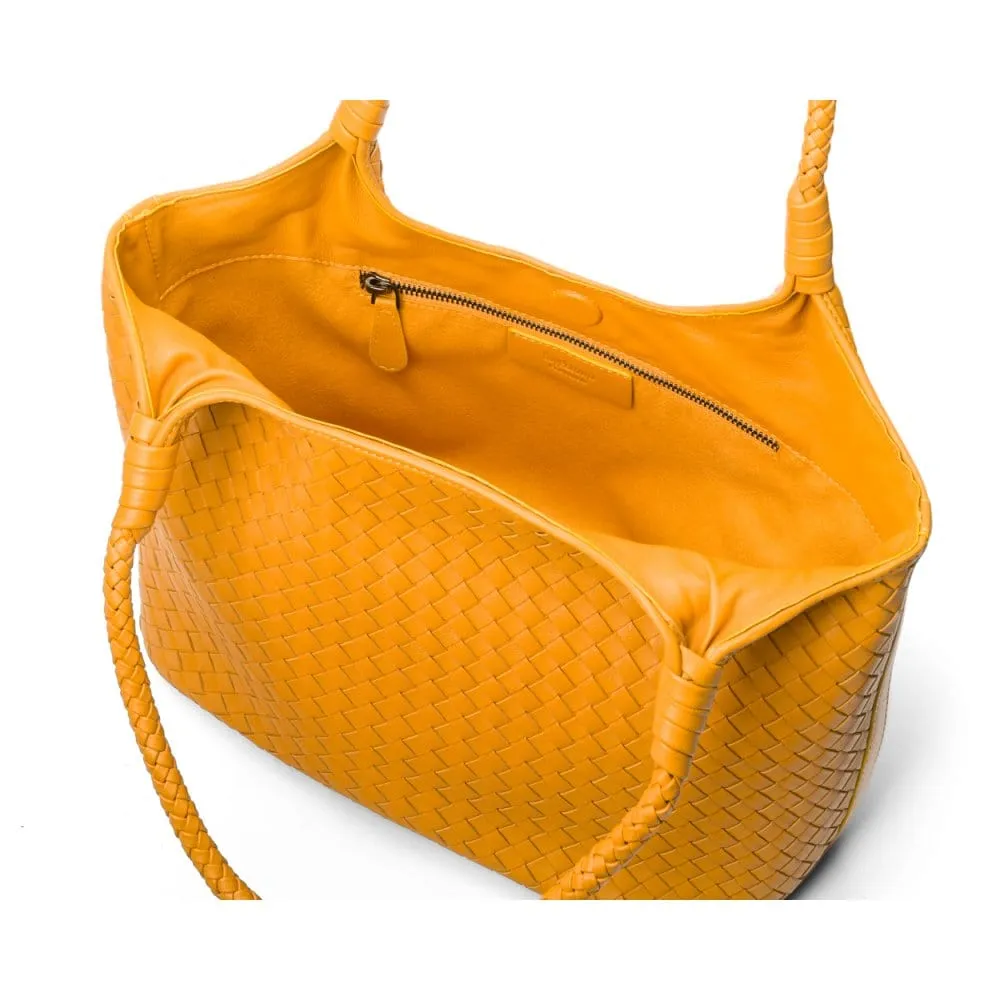 Anya Woven Leather Shoulder Bag - Yellow