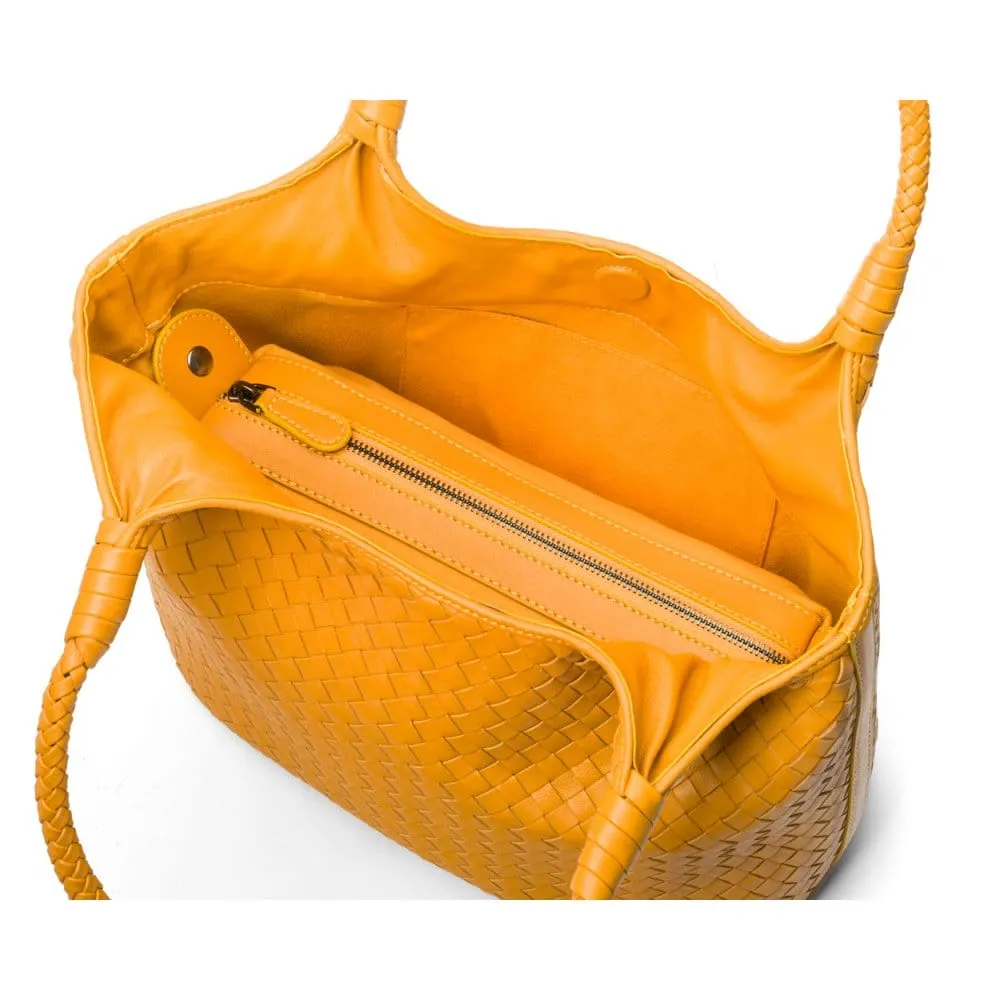 Anya Woven Leather Shoulder Bag - Yellow