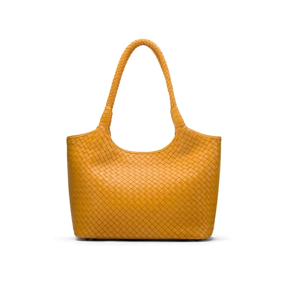 Anya Woven Leather Shoulder Bag - Yellow