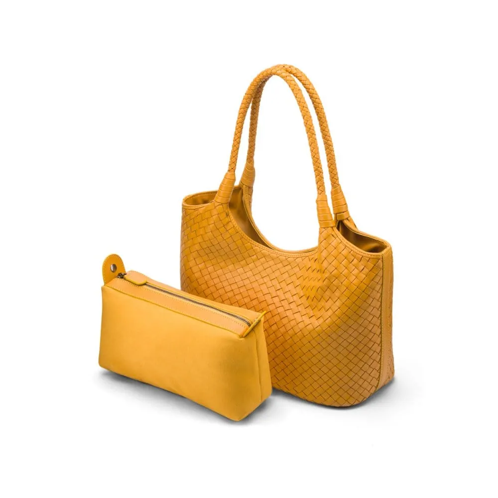 Anya Woven Leather Shoulder Bag - Yellow