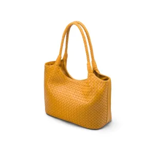 Anya Woven Leather Shoulder Bag - Yellow