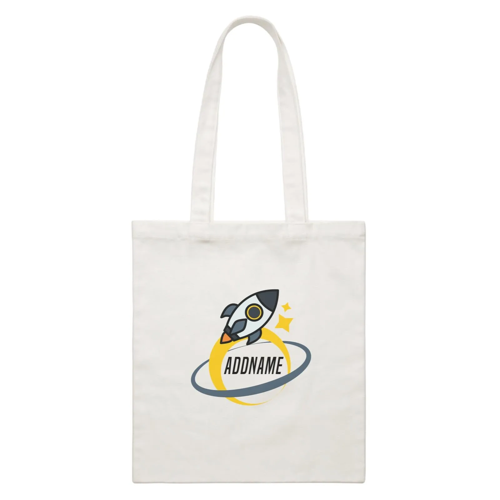 Birthday Rocket To Galaxy Moon And Star Addname White Canvas Bag