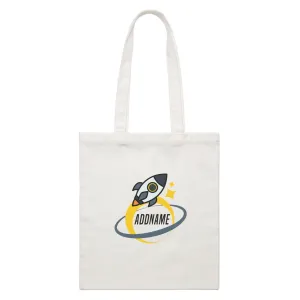 Birthday Rocket To Galaxy Moon And Star Addname White Canvas Bag