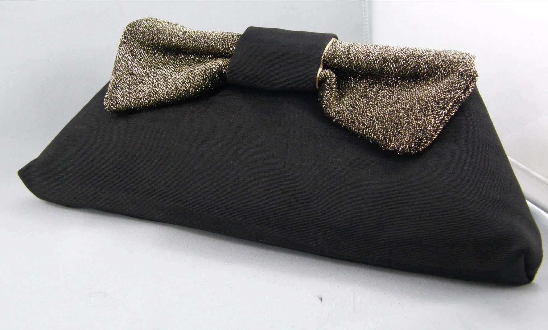 Black Clutch Evening Bag with Gold Bow