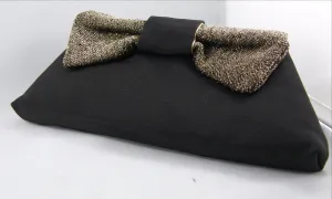 Black Clutch Evening Bag with Gold Bow