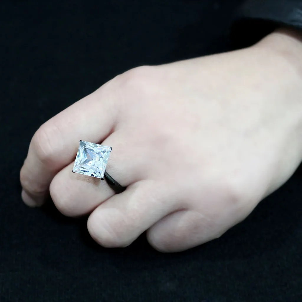 Black Stainless Steel Ring with AAA Grade CZ in Clear for Women Style TK3736