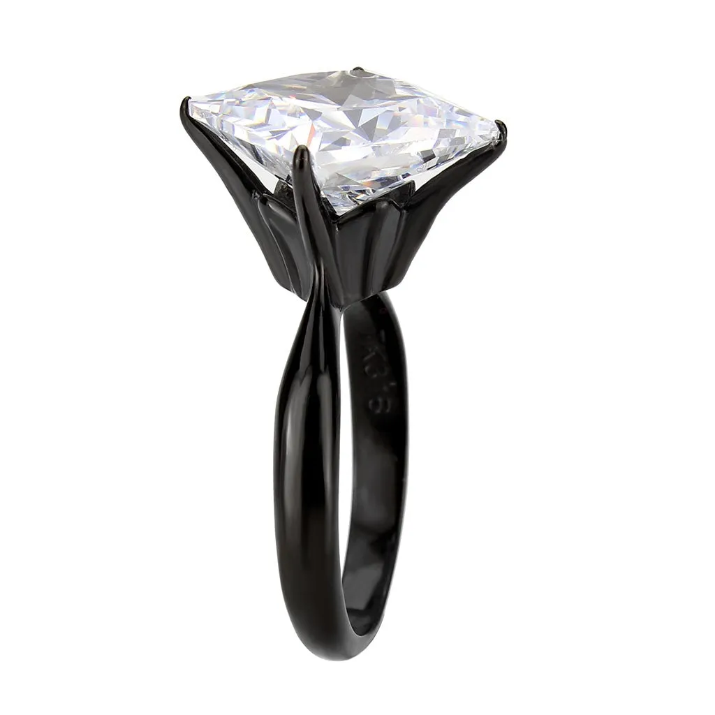 Black Stainless Steel Ring with AAA Grade CZ in Clear for Women Style TK3736