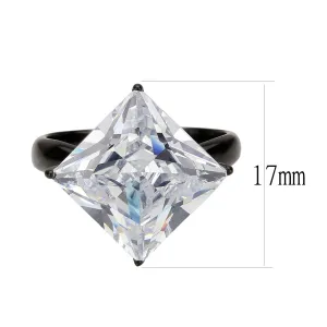 Black Stainless Steel Ring with AAA Grade CZ in Clear for Women Style TK3736