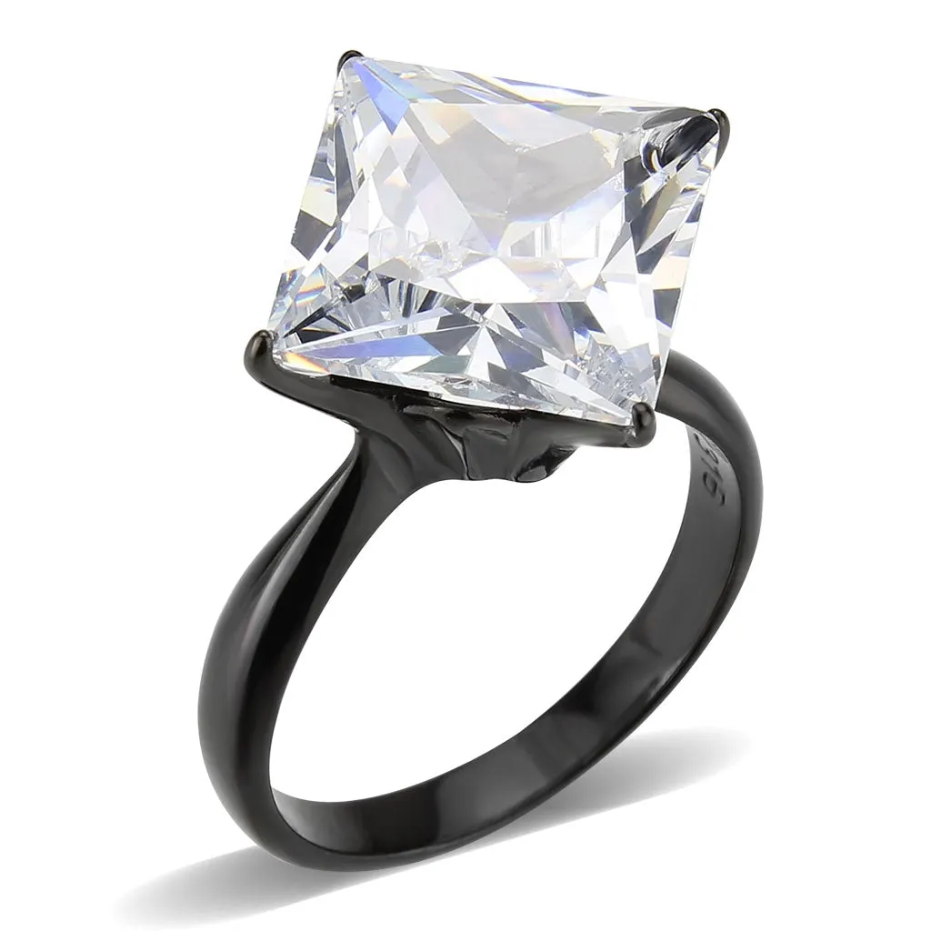 Black Stainless Steel Ring with AAA Grade CZ in Clear for Women Style TK3736
