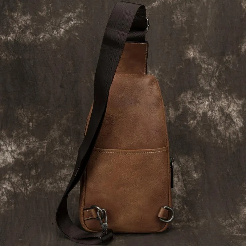 Blue Leather Mens Sling Bag Sling Backpack Brown Chest Bag Sling Shoulder Bag Sling Pack For Men