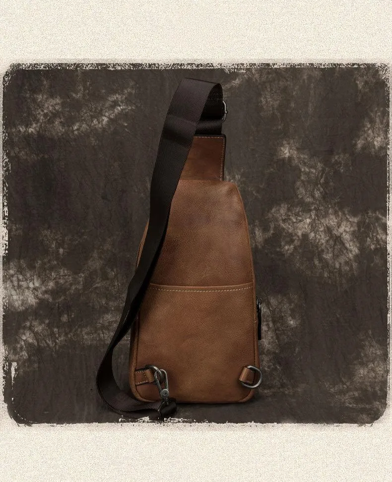 Blue Leather Mens Sling Bag Sling Backpack Brown Chest Bag Sling Shoulder Bag Sling Pack For Men