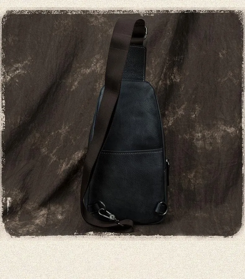 Blue Leather Mens Sling Bag Sling Backpack Brown Chest Bag Sling Shoulder Bag Sling Pack For Men