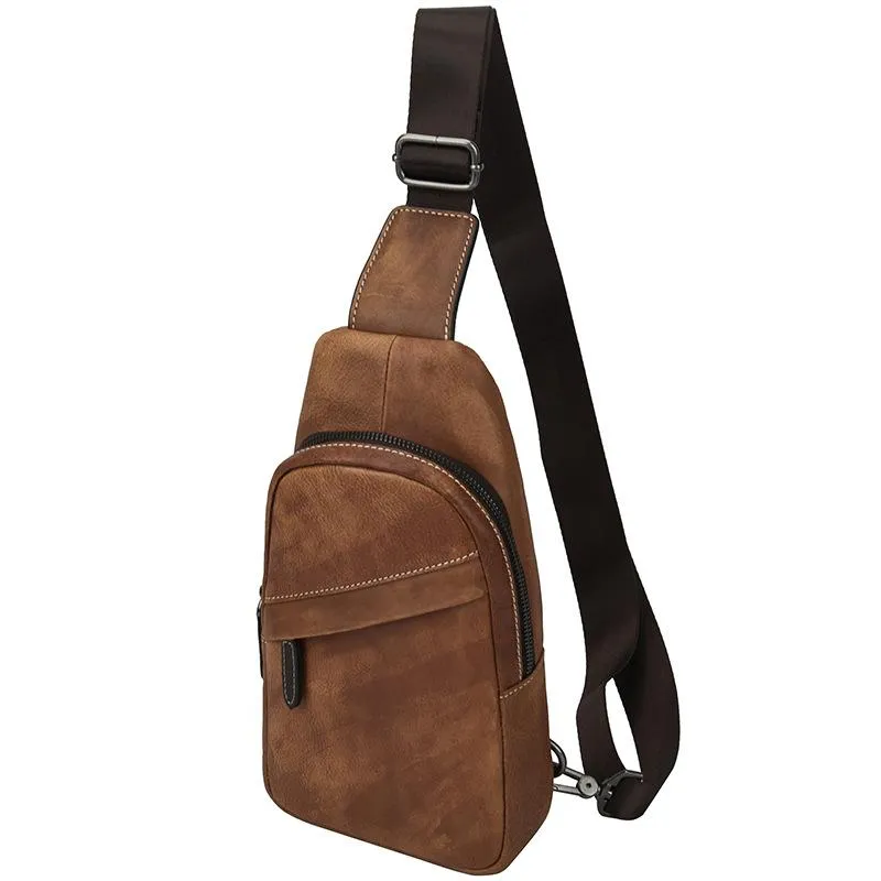 Blue Leather Mens Sling Bag Sling Backpack Brown Chest Bag Sling Shoulder Bag Sling Pack For Men