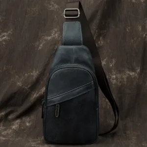 Blue Leather Mens Sling Bag Sling Backpack Brown Chest Bag Sling Shoulder Bag Sling Pack For Men