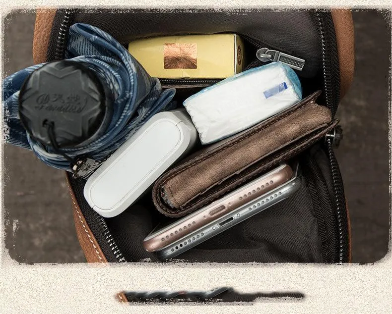 Blue Leather Mens Sling Bag Sling Backpack Brown Chest Bag Sling Shoulder Bag Sling Pack For Men