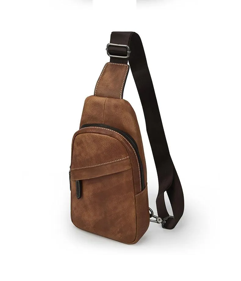 Blue Leather Mens Sling Bag Sling Backpack Brown Chest Bag Sling Shoulder Bag Sling Pack For Men