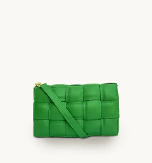 Bottega Green Padded Woven Leather Crossbody Bag