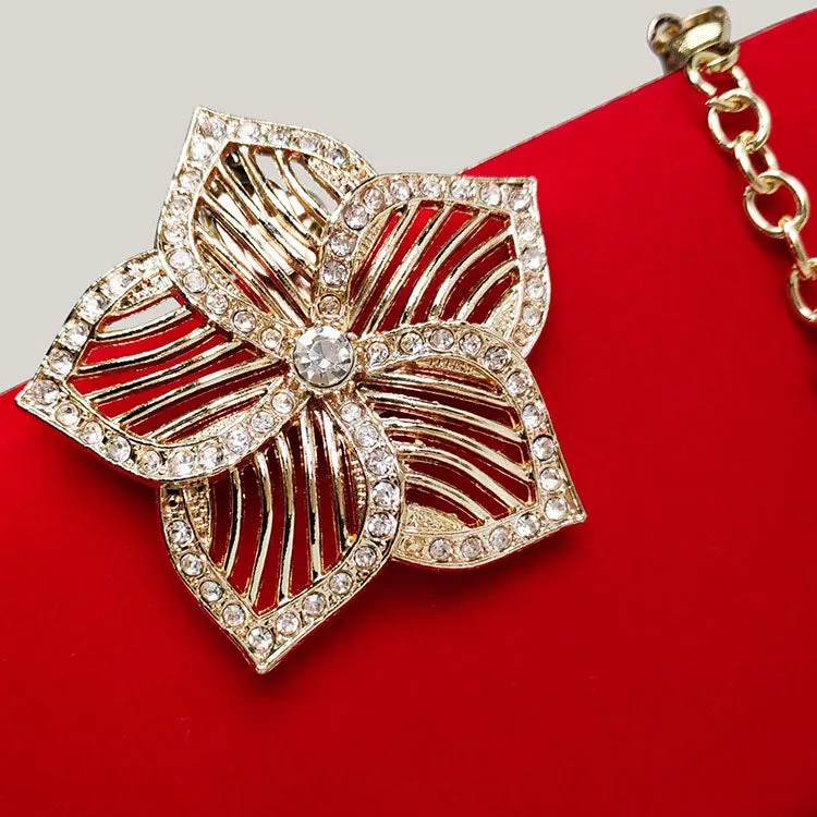 Bridal Evening Diamond Red Velvet Square Hand Bag
