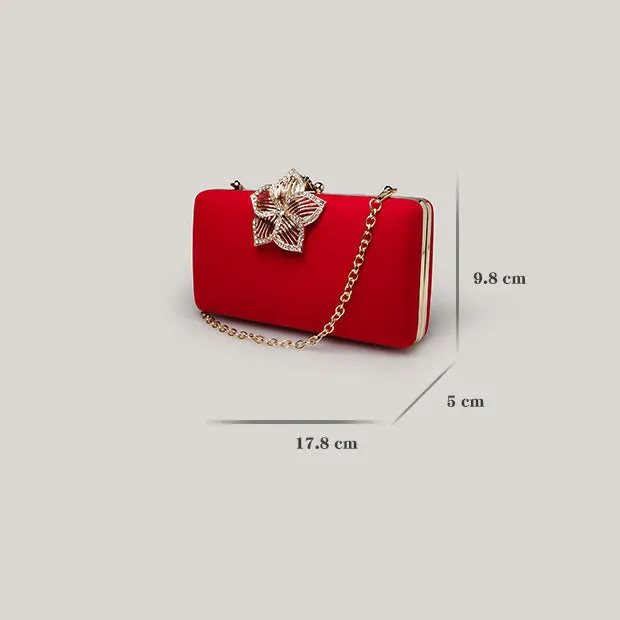 Bridal Evening Diamond Red Velvet Square Hand Bag