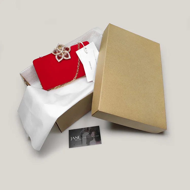 Bridal Evening Diamond Red Velvet Square Hand Bag