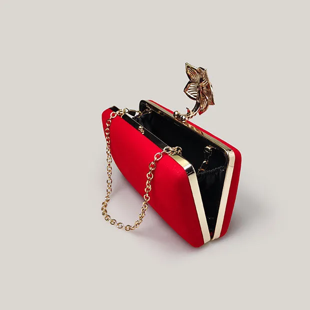 Bridal Evening Diamond Red Velvet Square Hand Bag