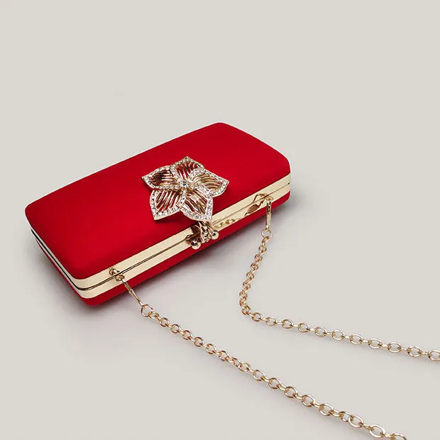 Bridal Evening Diamond Red Velvet Square Hand Bag