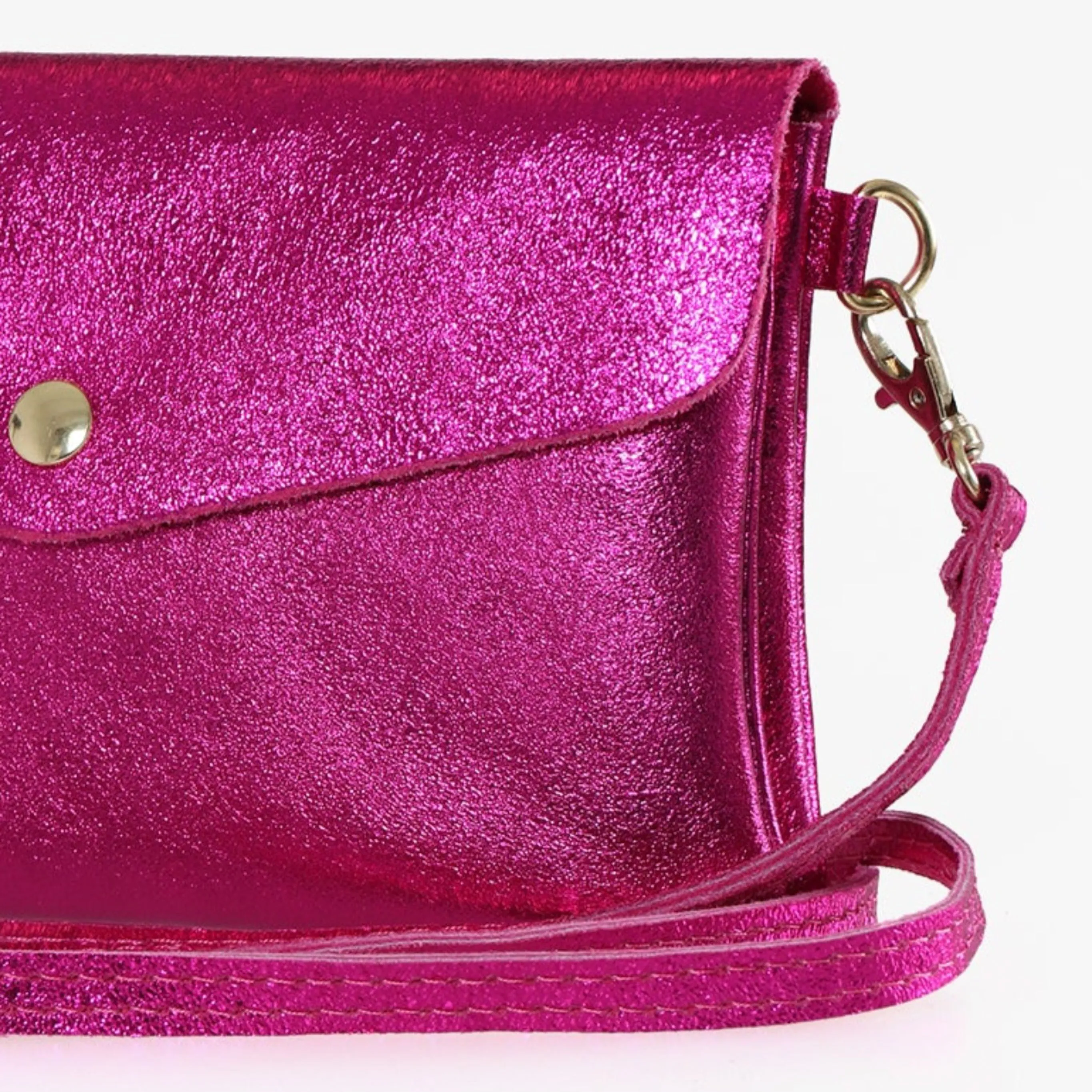 Brooke - Italian Leather Clutch Bag - Raspberry, Metallic