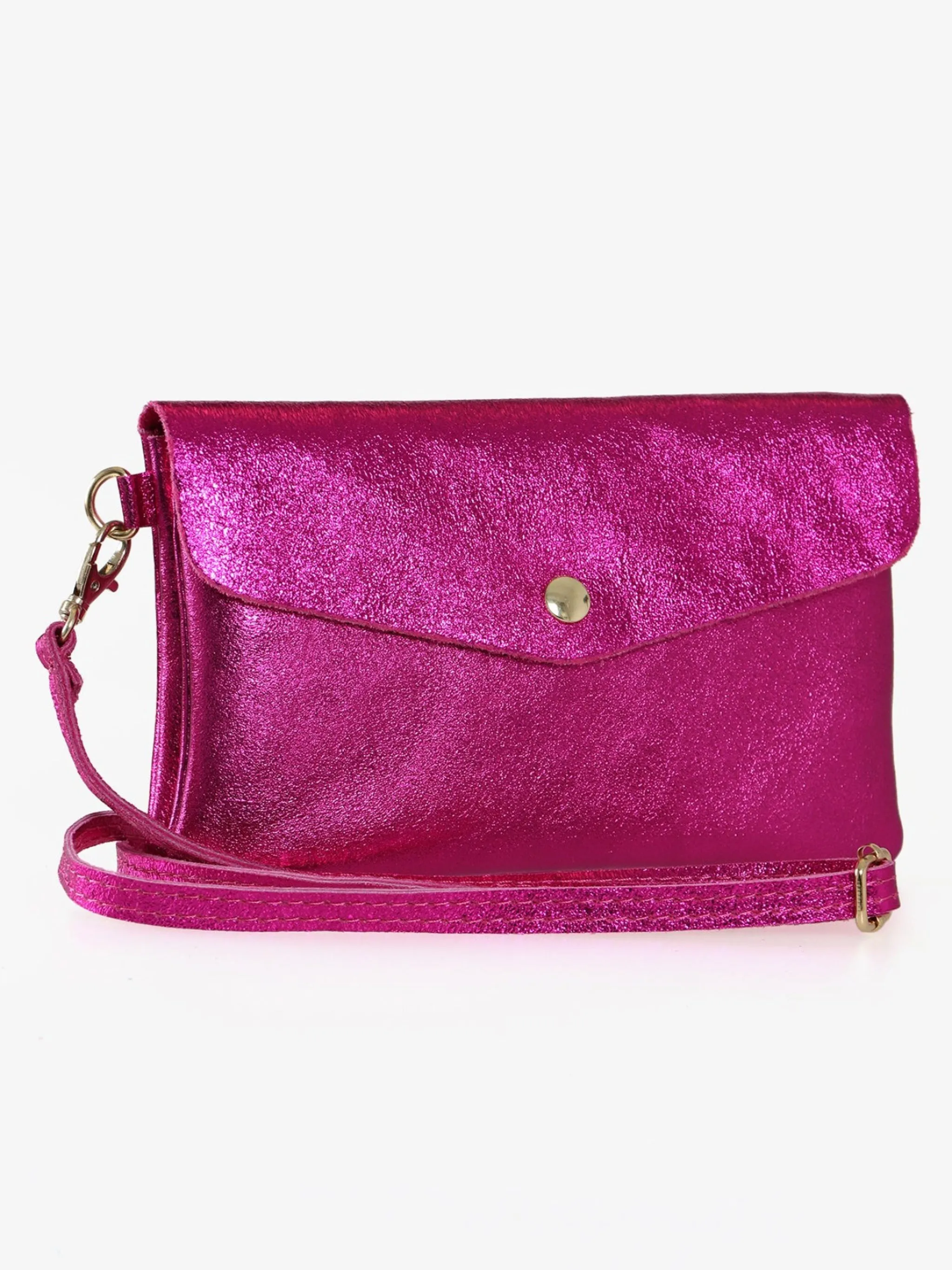 Brooke - Italian Leather Clutch Bag - Raspberry, Metallic