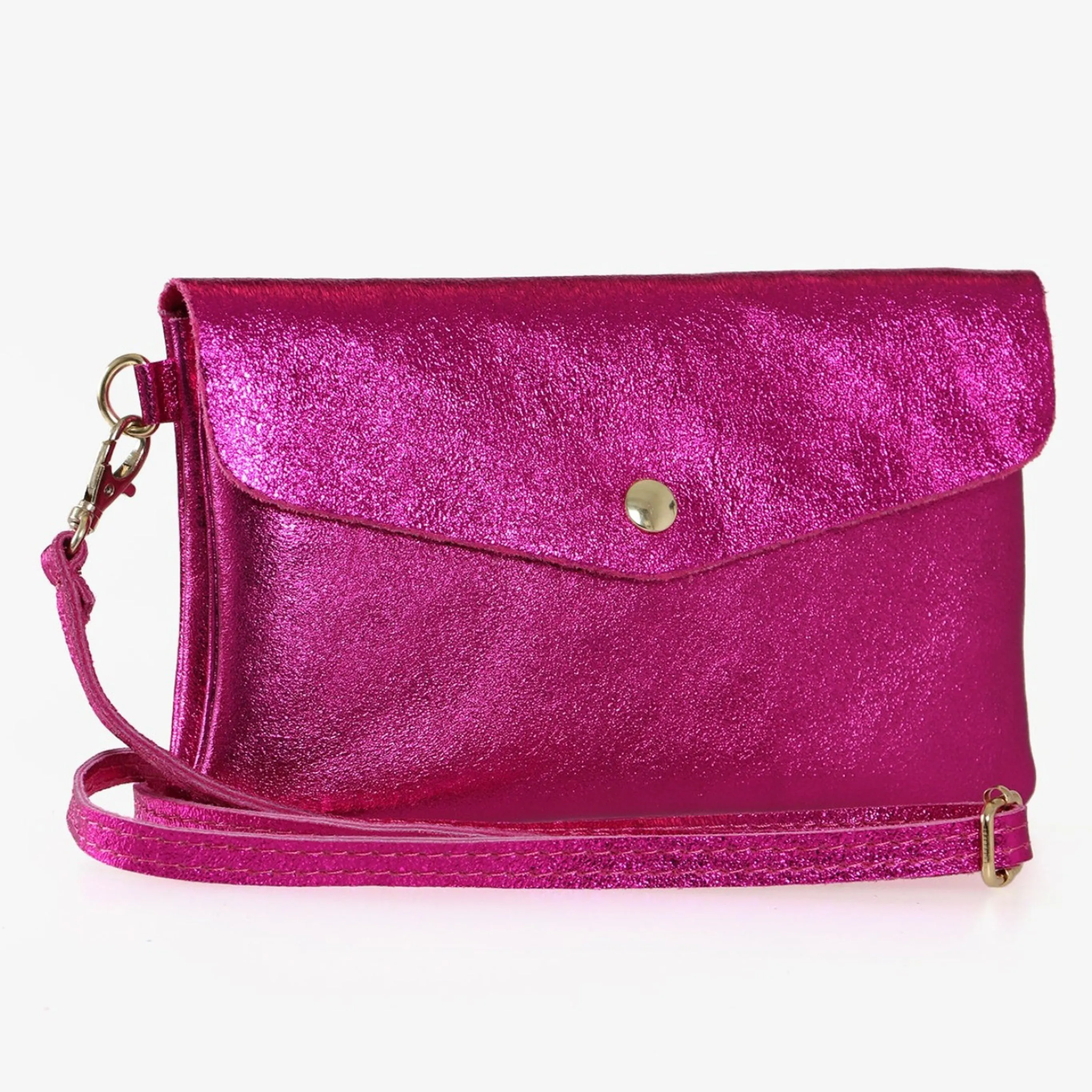 Brooke - Italian Leather Clutch Bag - Raspberry, Metallic