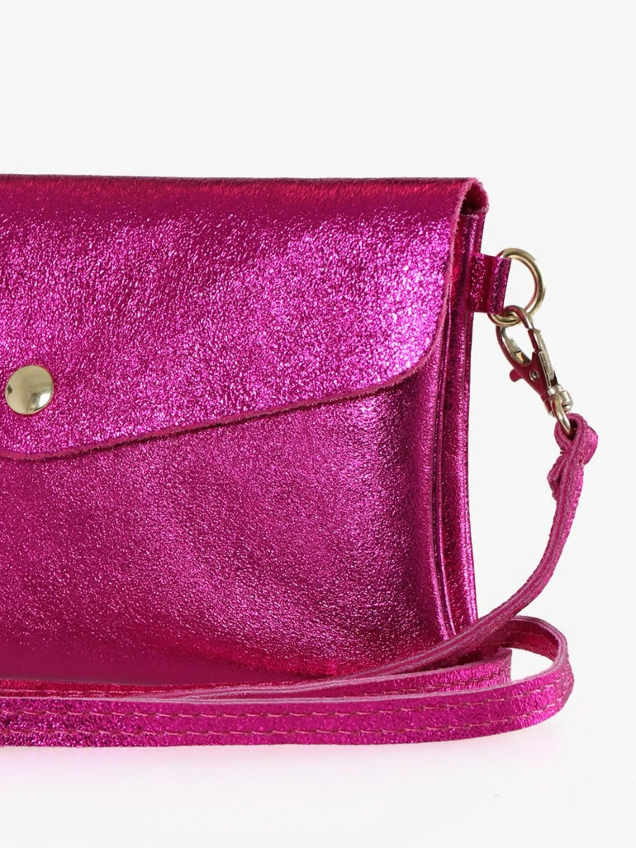 Brooke - Italian Leather Clutch Bag - Raspberry, Metallic