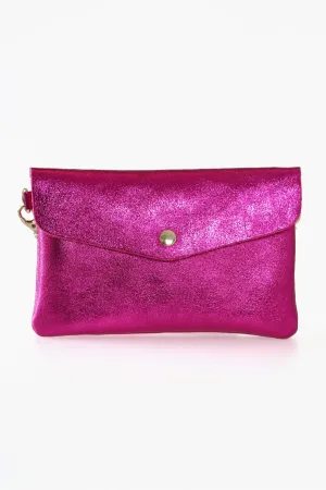 Brooke - Italian Leather Clutch Bag - Raspberry, Metallic